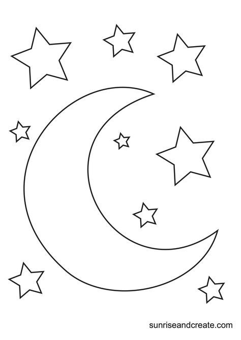 Free Printable Moon Templates (Crescent & Full Moons) Stars And Moon Template, The Moon Coloring Page, Moon Art For Preschool, Moon Crafts For Preschoolers, Half Moon Drawing Simple, Moon And Stars Template Free Printable, Crescent Moon Template Free Printable, Moon Crafts For Toddlers, Moon Crafts Preschool