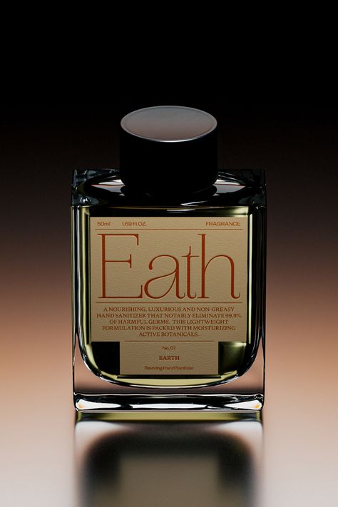 Eath fragrant hand sanitizer package design by Han Gao - Fivestar Branding Agency Is A Design and Branding Agency. This Work Belongs to The Accredited Artist and Is Curated For Inspiration Only #frangrancepackaging #packaging #luxurypackaging #packagedesign #cosmeticpackaging #skincarepackaging Perfume Label, Fragrance Packaging, Perfume Bottle Design, Skincare Packaging, Perfume Packaging, Perfume Design, Perfume Brands, Beauty Packaging, Cosmetic Packaging