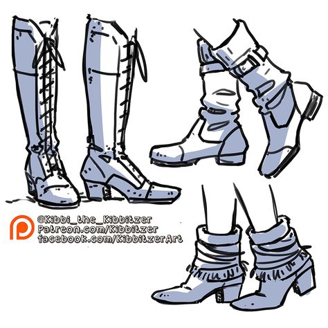 Enjoy my free previews! I know I can't stop the reposting, but please put the credits, don't trace and don't sell my work! you can find me on instagram facebook twitter and especially on patreon🧡---------------------character design, shoes, boots, reference, study, help for artist, concept art, drawing, kibbitzer Boots Tutorial Drawing, Cool Boots Drawing, Character Shoes Design, Boots Design Ideas, Cowboy Boot Drawing Reference, Shoe Concept Art, Big Boots Drawing Reference, Boot Design Drawing, Boot Reference Drawing