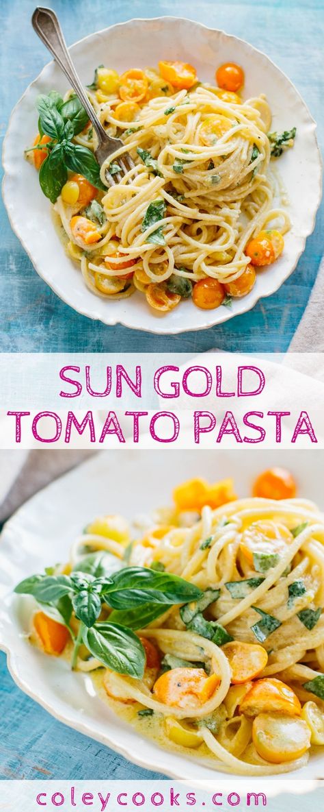 Sun Gold Tomato Pasta Sun Gold Tomato Pasta, Slowcooker Pasta, Pinterest Pasta, Sungold Tomatoes, Easy Pasta Recipe, Chicory Recipe, Favorite Pasta Recipes, Slow Cooker Pasta, Taco Pasta