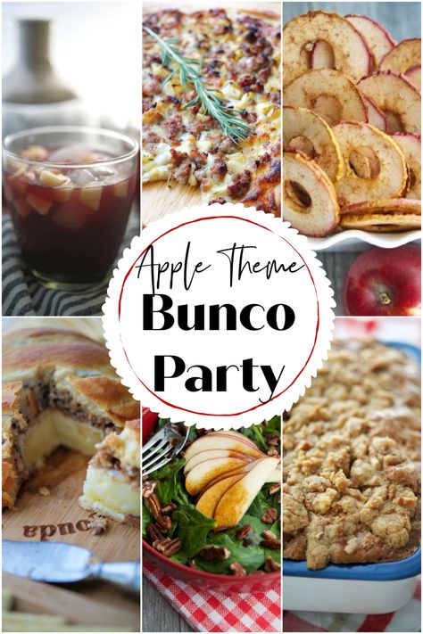 Host an Apple Theme Bunco Party or just use these recipes to celebrate Fall. Either way, you'll enjoy these tasty creations! Thanksgiving Bunco Food Ideas, Fall Bunco Party Ideas, October Bunco Ideas, September Food Ideas, Apple Themed Food Party Ideas, Fall Bunko Ideas, Fall Bunco Food Ideas, Fall Themed Brunch Ideas, Bunco Food Ideas