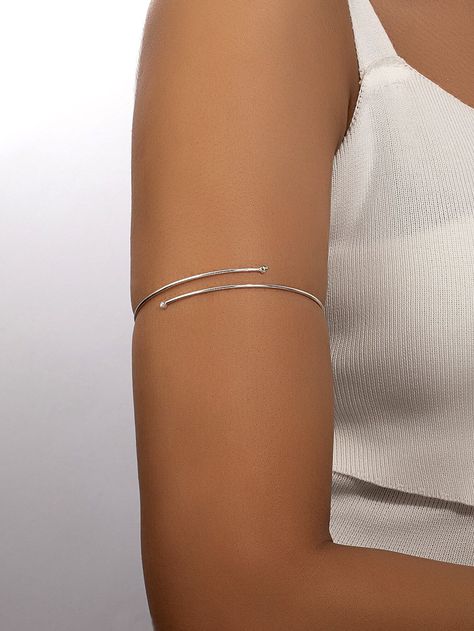 1pc Simple Metallic Wire Detail Bangle Bracelet | SHEIN USA Upper Arm Cuff Bracelet, Silver Arm Cuff, Gold Arm Cuff, Arm Bangles, Gold Arm Band, Arm Cuff Bracelet, Upper Arm Cuffs, Silver Outfits, Arm Bracelet