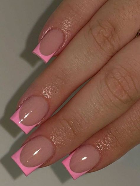 Holiday Acrylic Nails, Cute Simple Nails, Simple Gel Nails, Summery Nails, Girly Acrylic Nails, French Tip Acrylic Nails, Pink French, Short Square Acrylic Nails, Short Acrylic Nails Designs