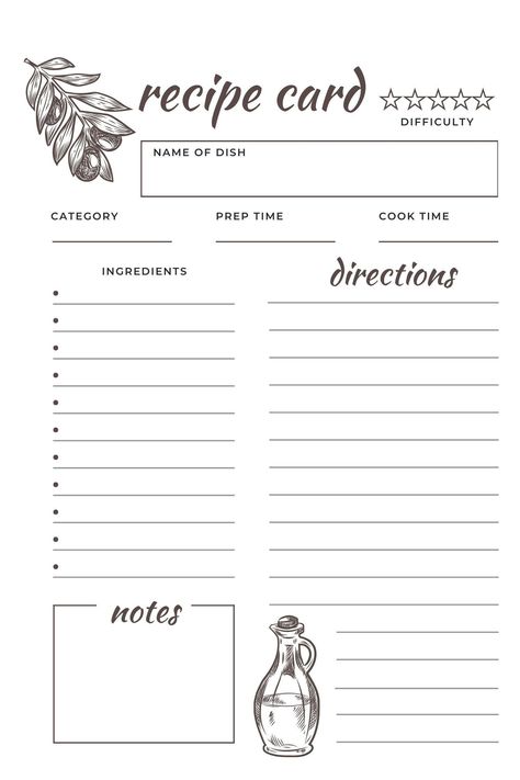 "Printable Recipe Card  With Minimalist Design, Fillable Recipe Page, Instant Download Recipe Blank Check out our Printable Recipe Cards! What you get: A file you can print easily at home or your local print shop (PDF format). These cards work best when printed on sturdy cardstock paper. Choose from different sizes: US Letter, A5, or 6\"x4\". Easy to Print: Just download the high-quality PDF file, print it out, and you're ready to organize your recipes. Stylish Organization: Keep your favorite recipes neat and tidy. These cards have space for ingredients, directions, and any extra notes you want to add. Sizes for Any Collection: Fit them in recipe boxes or binders - whatever works best for you. How to Use: Buy the printable recipe cards. Download the PDF file instantly. Print on your prefe Cute Recipe Cards Printables, Recipe Outline Template, Recipe Paper Template, Blank Recipe Template Free Printable, Recipe Card Design Layout, Recipe Template Design, Diy Recipe Book Printables, Blank Recipe Template, Recipe Page Template