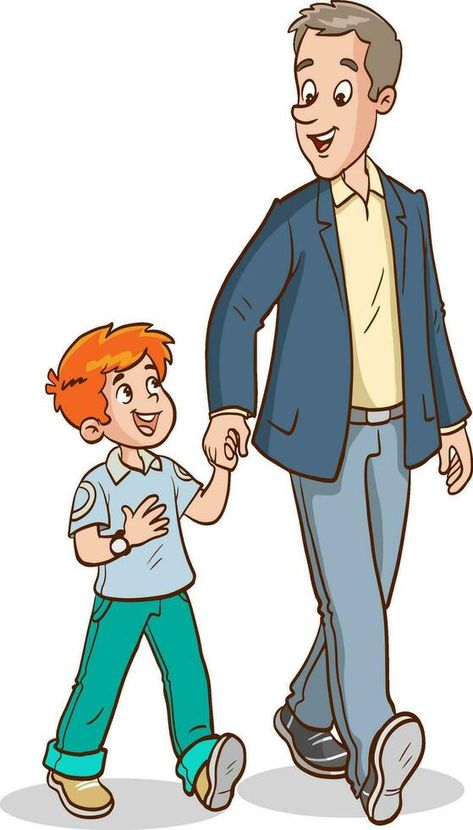 vector illustration of father and son walking Father And Son Cartoon, Father And Son Drawing, August Drawings, Father And Son Illustration, Father Drawing, Father Clipart, Father Cartoon, Walking Illustration, Father Illustration