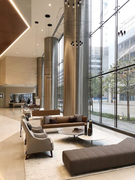 Lobby Lounge Design, Building Lobby Design, Modern Lobby Design, Office Building Lobby, Hotel Lobby Reception, Office Lobby Design, Hotel Lobby Lounge, Lobby Designs, Modern Hotel Lobby