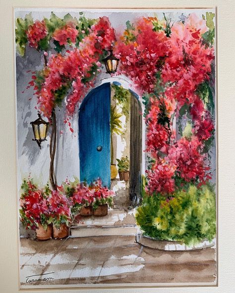 Open Door Watercolor Painting, Watercolor Room Painting, Open Door Painting, Open Door Drawing, Watercolor Living Room, Watercolor Door, Art Club Projects, Watercolor Fine Art, Door Paint