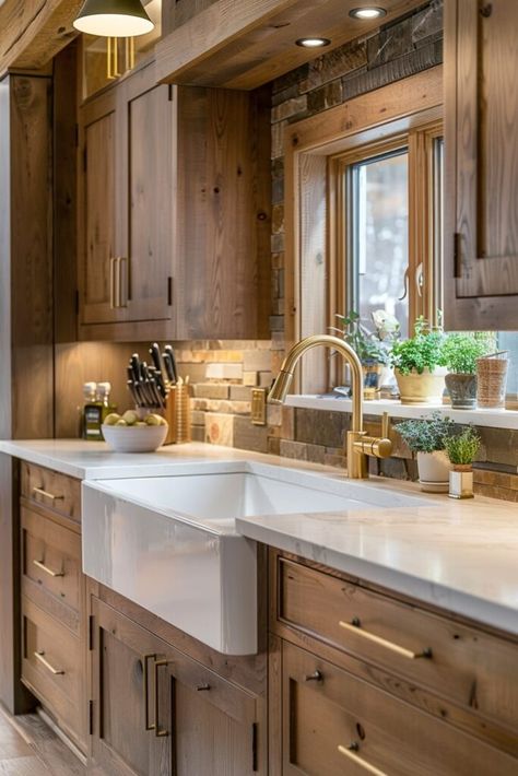 16 Warm Wood Kitchen Interior Designs You Will Love! - My Decor Inspo Simple Wood Kitchen Cabinets, Light Wash Wood Kitchen Cabinets, Mixed Wood Kitchen Ideas, Maple Colored Kitchen Cabinets, Maple Kitchen Countertop, Hunting Lodge Kitchen Ideas, Brass Hardware On Wood Cabinets, Rustic Kitchen Oak Cabinets, Lighter Wood Kitchen Cabinets