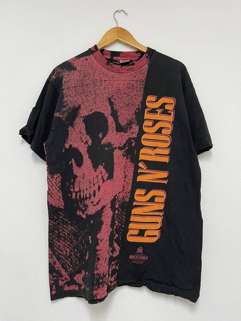 Vintage Vintage Guns N Roses “ 1992 All Over Print Band Tee A1 | Grailed Diy Band Merch Ideas, 80s Band Tees Outfits, Band Tee Aesthetic, 80s Band Tees, Band Tee Outfits, Kaos Band, Vintage Band T Shirts, Grafic Tees, Rose Clothing