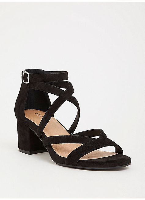 TORRID : Black Strappy Block Heel (Wide Width) Low Block Heel Sandal, Strappy Block Heel Sandals, Strappy Block Heels, Jimmy Choo Heels, Julianne Moore, Wide Width Shoes, Bridesmaid Shoes, Fancy Shoes, Suede Block Heels