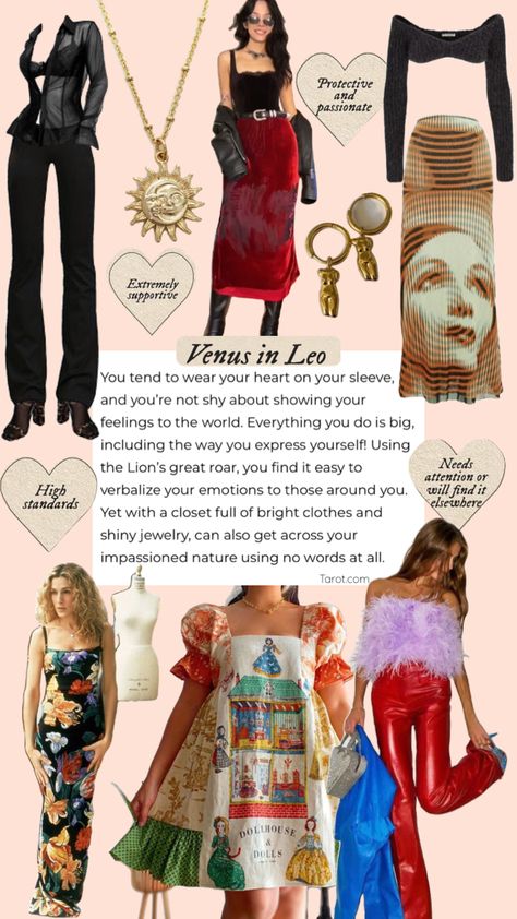 Leo Venus Dressing Style, Venus In Leo Aesthetic Outfit, Leo Style Aesthetic, Leo Moon Outfits, Dressing Like Your Venus Sign Leo, Venus Sign Leo Style, Leo Clothes Aesthetic, Leo Fashion Zodiac Style, Leo Venus Outfits Aesthetic