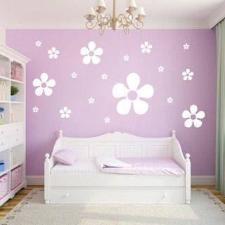 Flowers Wall Decals (Set of 18) Flower Wall Decal, Girls Room Wallpaper, Wallpaper For Walls, Kids Room Paint, Room Wall Painting, Flower Wall Decals, Wall Paint Designs, Flowers Wall, Girl Bedroom Decor