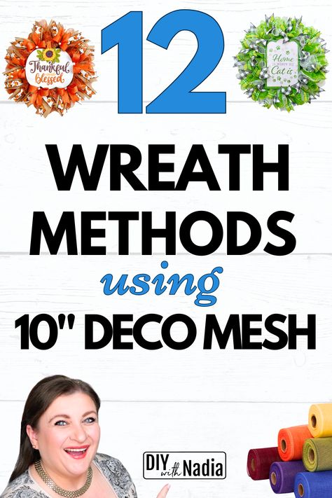 12 WREATH BASE METHODS using 10 inch Deco Mesh Blue Wreath Ideas, 10 Inch Deco Mesh Wreath Tutorial, Deco Mesh Christmas Wreaths Diy Video Tutorials, Deco Mesh Wreaths Diy Tutorials, Deco Mesh Wreath Ideas, Mesh Tubing Wreath, Wreath Methods, Easy Mesh Wreath, Decorative Mesh Wreaths