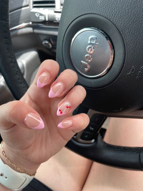 Elegant Almond Nails, Trendy Almond Nails, Rounded Acrylic Nails, Almond Gel Nails, Pink Tip Nails, Pink French Nails, Girly Acrylic, Nail Looks, May Nails