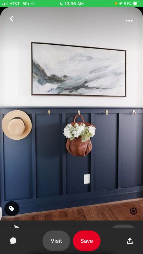 Diy Board And Batten Wall Living Room, Navy Blue Entryway, Hallway Board And Batten, Board And Batten Hallway, Board And Batten Entryway, Dining Room Navy, Navy Accent Walls, Room Nightstand, Hallway Gallery