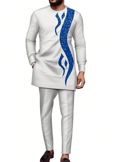 Kaftan Men's Suit Embroidered Top Trousers African  Casual Traditional Cloth 2 Pieces Suit Wedding Dress Fashionable Men's Suit Light Grey     Colorblock,Graphic,Textured Pattern  Slight Stretch All Men Traditional & Cultural Wear, size features are:Bust: ,Length: ,Sleeve Length: Mens African Wear Designs, Men Kaftan Designs, Suit Wedding Dress, Men African Wear, Men African Fashion, Cultural Wear, Man Dress Design, Latest African Wear For Men, Men Kaftan