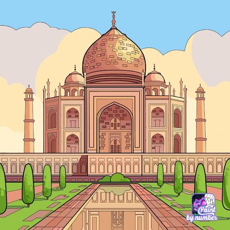 The picture has been colored via the Paint by number app Taj Mahal Sketch, Taj Mahal Drawing, Indian Drawing, Oil Pastel Drawings Easy, Interesting Drawings, Oil Pastel Drawings, Cute Easy Drawings, Quick Sketch, Winter Art