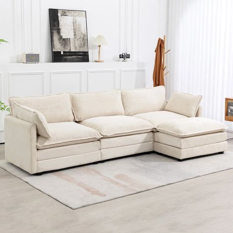 Corduroy Sectional, Sectional Sofa Beige, La Apartment, Corduroy Sofa, Barn Loft, Sofa With Ottoman, Couch With Ottoman, Sectional Sofas Living Room, Fabric Sectional Sofas