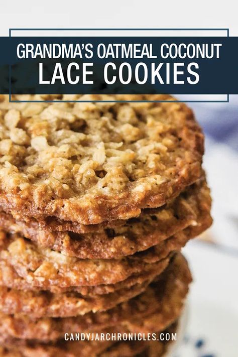 Coconut Lace Cookies, Lace Cookies Recipe, Oatmeal Lace Cookies, Oatmeal Coconut Cookies, Coconut Cookies Recipes, Lace Cookies, Easy Oatmeal, Crinkle Cookies, Coconut Cookies