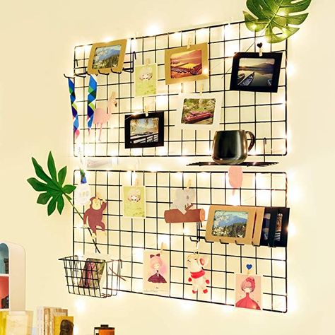 Mesh Board Ideas, Wire Grid Wall, Wall Photo Frame, Interior Solutions, Photo Wall Hanging, Mesh Tool, Photo Wall Display, Grid Panel, Zen Zone