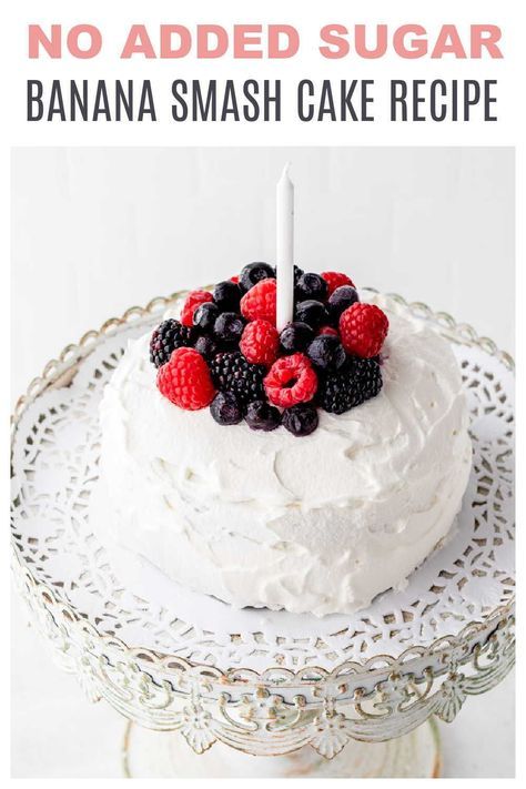 Celebrate a special family milestone with this beautiful birthday smash cake! If you're looking for a special cake recipe for your baby's birthday, this one right here is definitely for you. It's healthy and delicious, sweetened with banana and applesauce only and packed full of moisture! Also gluten-free and paleo-friendly. Click to follow the recipe! 6 Month Cake Recipe, Greek Yogurt Frosting Smash Cake, Whipped Cream Smash Cake, One Year Old Birthday Smash Cake, First Birthday Banana Cake, One Year Old Smash Cake Recipe, Organic Smash Cake Recipe, Healthy Cake Smash Recipe 1st Birthdays, Healthy Half Birthday Cake