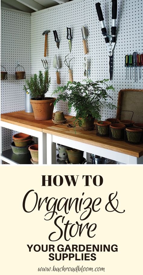 Click now to learn the best tips for organizing and storing your gardening supplies and tools and how to organize your garden shed. Tool Shed Organizing, Garden Shed Interiors, Shed Interior, Garden Tool Organization, Shed Organization, Tips For Organizing, Potting Table, Garden Tool Shed, Garden Tool Storage