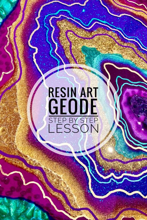 Resin Art Geode Step by Step Lesson - easy DIY project for learning how to create your own artwork. Experimenting with a different color palette keeps things interesting. Tips along the way to better understand some of the products used. Resin Geode Painting, Resin Pouring Art, Geode Painting Diy, Resin Geode Art Tutorial, Geode Art Resin, Resin Art Ideas Projects, Geode Art Diy, How To Use Resin, Geode Art Print