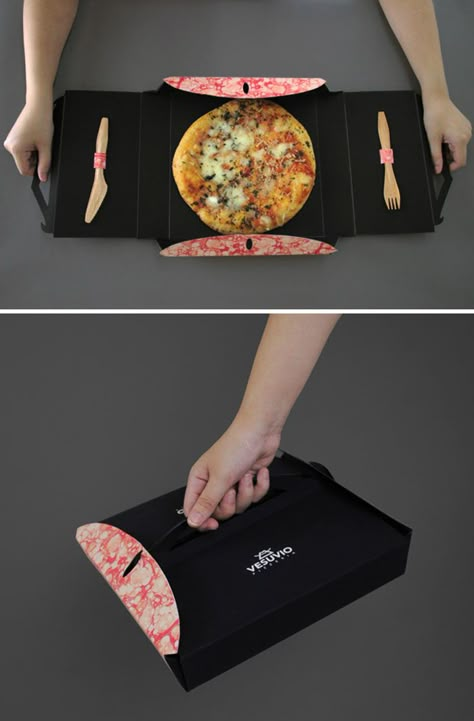 Vesuvio Pizzeria Food Delivery Packaging, Pizza Box Design, Pizzeria Design, Takeaway Packaging, Food Box Packaging, Pizza Design, Dessert Packaging, Packaging Ideas Business, Bakery Packaging