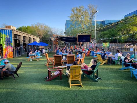 15+Best+Grown-up+Playgrounds+and+Entertainment+Bars+in+Austin Outdoor Bar Areas, Farm Playground, Outdoor Event Space, Food Truck Park, Austin Bars, Outdoor Restaurant Patio, Adult Playground, Food Park, Restaurant Patio