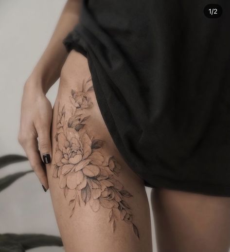 Floral Hip Tattoo, Floral Thigh Tattoos, Hip Thigh Tattoos, Hip Tattoos Women, Tattoos Women, Leg Tattoos Women, Thigh Tattoos Women, Cute Tattoos For Women, Classy Tattoos