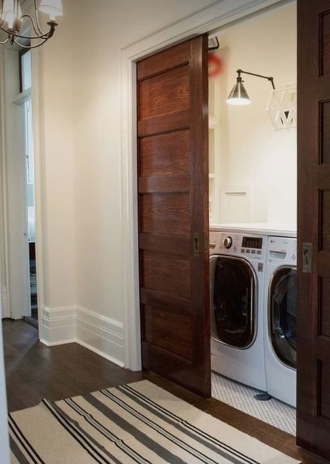 Pocket Door - Etsy Canada Laundry In Hallway Closet, Upstairs Hallway Laundry Room, Laundry Room Off Hallway, Second Floor Laundry Closet, Hallway With Laundry, Laundry Room Second Floor, Laundry Upstairs Hallway, Upstairs Laundry Room Closet, Backdoor Laundry Room Entryway