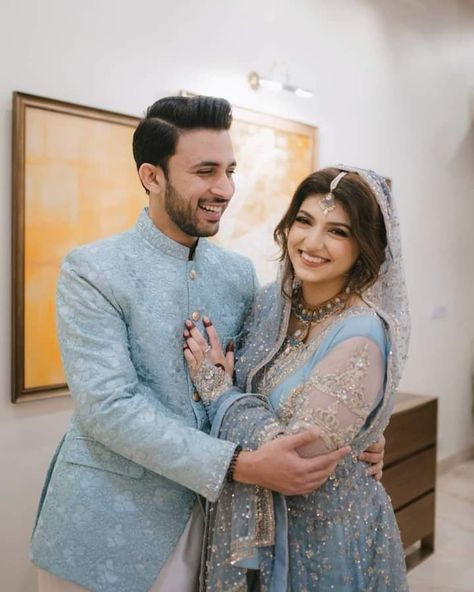 Matching Dress For Couple Formal, Sky Blue Sherwani, Engagement Couple Dress, Engagement Dress For Groom, Red Saree Wedding, Wedding Matching Outfits, Sherwani For Men Wedding, Wedding Kurta, Wedding Kurta For Men