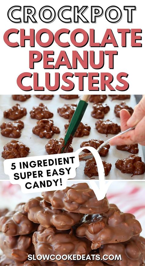 These easy Crockpot Chocolate Peanut Clusters are the ultimate chocolate lover’s dream! With just a few ingredients, you can create this delicious slow cooker peanut clusters – the perfect sweet treat! In no time, you’ll have delicious crock pot chocolate candy ready to satisfy any sweet tooth. So take out your Crockpot and let’s get started! Crockpot Chocolate Peanut Clusters, Crock Pot Peanut Clusters, Peanut Clusters In Crockpot, Crockpot Chocolate, Chocolate Nuts Clusters, Slow Cooker Candy, Chocolate Peanut Clusters, Chocolate Covered Nuts, Chocolate Clusters