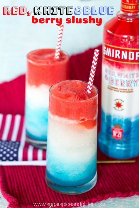 Smirnoff Red, Fourth Of July Drinks, 4th Of July Cocktails, Blue Drink, Slushie Recipe, Patriotic Food, Blue Drinks, 4th Of July Desserts, Fourth Of July Food