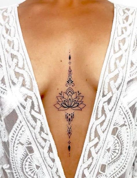 Women Chest Tattoo Classy, Tato Mandala, Underboob Tattoo Designs, Tattoo 2024, Our Mindful Life, Small Chest Tattoos, Flower Tattoo Meanings, Underboob Tattoo, Beautiful Flower Tattoos