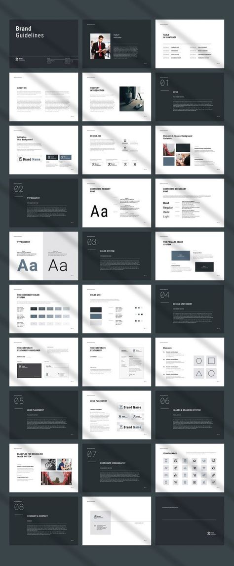 Minimal Adobe InDesign Brand Guidelines Template with 30 Pages Brand Pillars Design, Brand Guidelines Book Layout, Brand Guide Layout, Social Media Guidelines Design, Brand Book Template, Brand Guidelines Template Free, Brand Guidelines Typography, Typography Brand Guidelines, Branding Guidelines Design