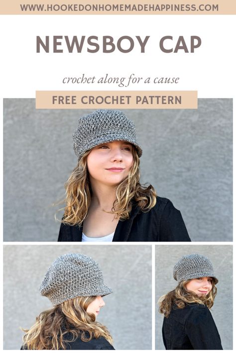 Newsboy Cap Crochet Pattern - Hooked on Homemade Happiness Crochet Beanie With Brim, Newsboy Crochet Hat, Newsboy Cap Pattern, Cap Crochet Pattern, Crochet Hats Free Pattern Ladies, Newsboy Hat Pattern, Swirl Hat, Crochet Newsboy Hat, Cap Crochet