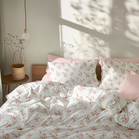 Designing a floral bedroom or dorm room? Then this pink flower bed set is a perfect match for your floral bedding!  ♥ BEDDING OPTIONS This cottagecore floral bedding set comes with the option to purchase just the pink floral comforter or duvet cover in your choice of twin, twin xl, queen, or king size (depending on which option you select between comforter and duvet), as well as the option to add on the matching 2 coquette pillowcases. 1.  Comforter only in bed size of your choice 2. Duvet cover Girly Bed Sheets, Pink Floral Duvet Cover, Cute Aesthetic Bedding, Floral Bed Spread, Pink Flower Bedding, Cute Duvet Cover, Cute Bedding Sets, Cute Bed Spreads, Pink Bed Decor