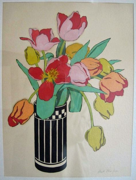 Art Deco Tattoo, Korean Painting, Oil Painting Inspiration, Tulips Art, Collage Art Projects, Free Poster, 1930s Art Deco, Plant Art, Free Prints