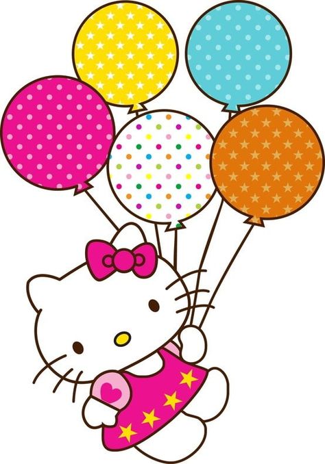 Hello Kitty – Logos Download 07F Hello Kitty With Balloons, Hello Kitty Happy Birthday, Happy Birthday Colorful, Hello Kitty Party Supplies, Hello Kitty Happy, Hello Kitty Clipart, 50th Birthday Cake Toppers, Hello Kitty Cupcakes, Edible Cupcake Toppers