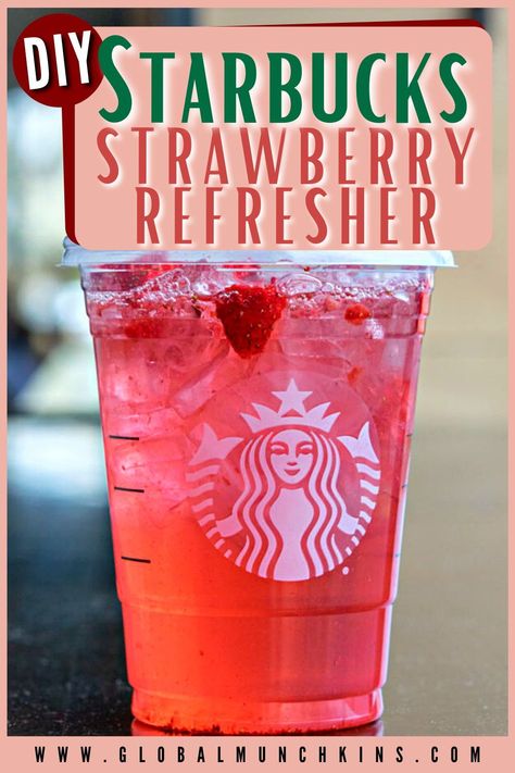 Starbucks Strawberry Refresher, Strawberry Refresher, Starbucks Strawberry Acai Refresher, Starbucks Hacks, Strawberry Acai Refresher, Diy Starbucks, Starbucks Strawberry, Starbucks Drinks Diy, Strawberry Acai