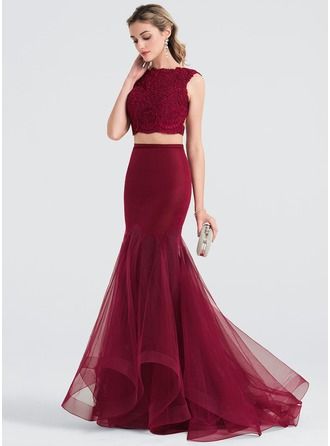 JJsHouse Trumpet/Mermaid Scoop Neck Sweep Train Tulle Evening Dress Cute Mermaid Dress, Stitched Dress Design, Order Dresses Online, Tulle Prom Dresses, Simple Lehenga, Trendy Outfits Indian, Lehenga Designs Simple, Crop Top And Skirt, Tulle Evening Dress