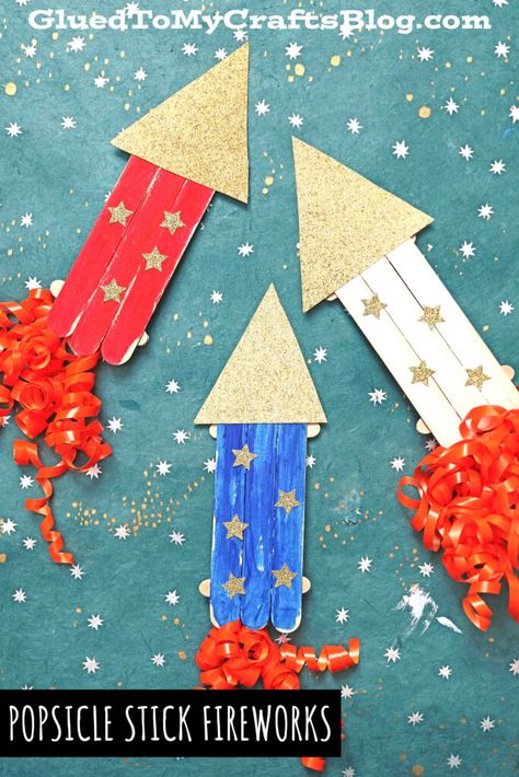 Popsicle Stick Fireworks Craft July Crafts For Kids, Fireworks Craft For Kids, 4th Of July Crafts, Fourth Of July Crafts For Kids, Fireworks Craft, 4th July Crafts, Summer Camp Crafts, Toddler Arts And Crafts, Summer Crafts For Kids