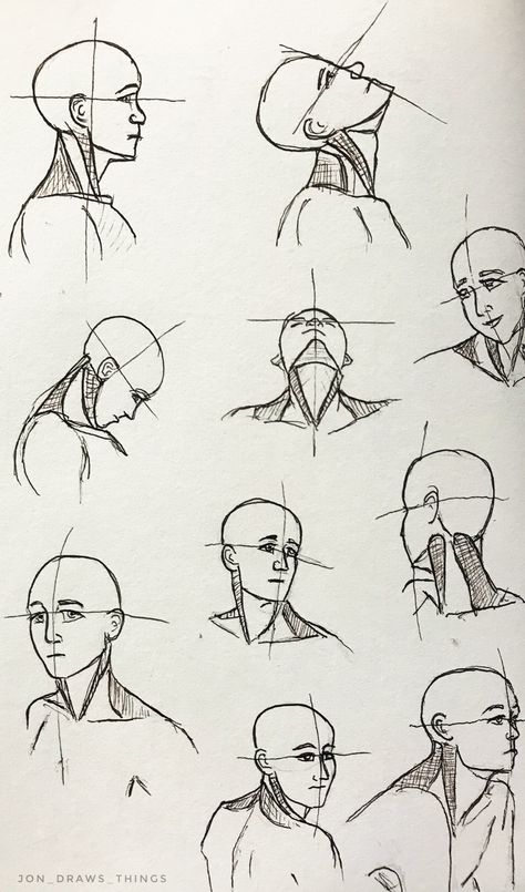 Head and Neck Drawing Reference |  by Jonathan McDaniel, follow on Instagram @jon_draws_things Drawing Faces, Male Neck Sketch, Neck Drawing, Head Anatomy, 얼굴 드로잉, Drawing Heads, 얼굴 그리기, Anatomy Sketches, Drawing Studies