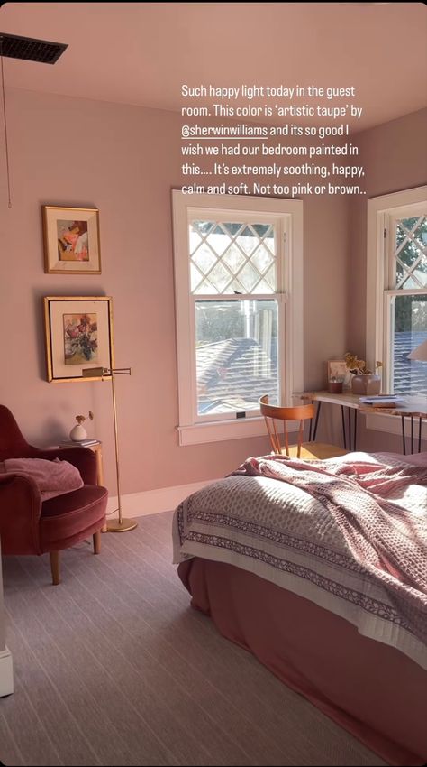 Mauve Beige Bedroom, Taupe Pink Bedroom, Mauve Bedroom Paint Colors, Taupe Sherwin Williams, Mauve Bedroom Ideas, Soft Pink Bedroom, Bunny Bedroom, Paisley Bedroom, Mauve Bedroom