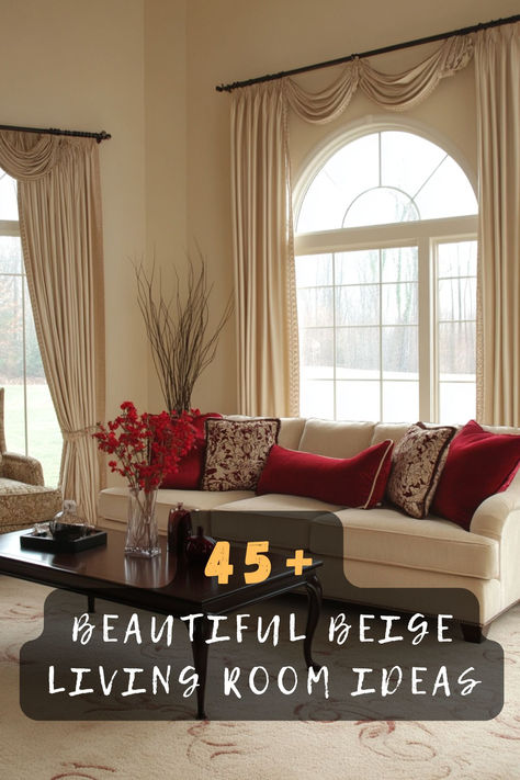 Create a chic and cozy atmosphere with 45 beige living room designs that blend warmth and style. Featuring plush textures, stylish accents, and inviting layouts, these spaces are perfect for relaxation. Click to explore these cozy inspirations and let your living room be a welcoming haven! 🛋️🖤 #BeigeLivingRoom #ChicCozy #HomeInspo #WarmthAndStyle #PlushTextures #InvitingLayouts #WelcomingHaven Beige White And Gold Living Room, Gold Beige Living Room, Tan Furniture Living Room, Beige Sofa Living Room Color Schemes, Cream Sofa Living Room Color Schemes, Tan Living Room Ideas, Cream And Beige Living Room, Beige Living Room Furniture, Beige Sofa Living Room