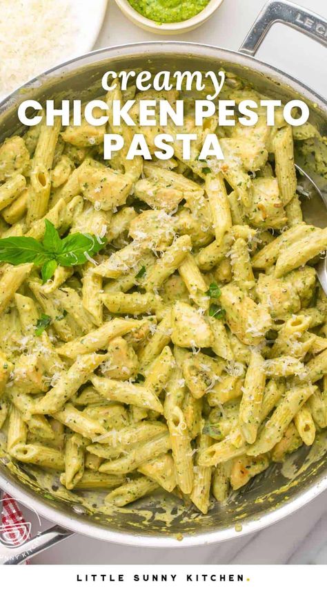 Creamy Chicken Pesto Pasta, Pesto Pasta Recipes Chicken, Fresh Basil Pesto, Basil Pesto Chicken, Chicken Pesto Pasta, Creamy Pesto Chicken Pasta, Basil Pesto Pasta, Penne Pasta Recipes, Creamy Pesto Pasta