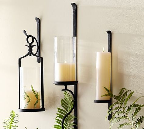 Artisanal Wall-Mount Candleholder | Pottery Barn. Left lantern holder, I will take 2 please. Wall Mounted Vase, Wall Mounted Candle Holders, Pillar Holders, Led Pillar Candle, Candle Wall Sconces, Wall Candles, Wall Mounted Tv, Décor Diy, Glass Candle Holders