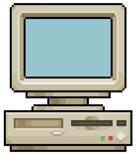 Pixel art old computer vector icon for 8bit game on white background 8bit Game, Computer Theme, Old Computer, Computer Drawing, Computer Vector, Caracter Design, Computer Sticker, Fashion Design Collection, 8 Bits