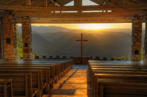 Pretty Place Chapel with a breathtaking view of the Blue Ridge Mountains, near Brevard NC  Photo credit: Dave Allen Chapel In The Mountains, Camp Greenville Chapel, Symmes Chapel, Christianity Wallpaper, Pretty Place Chapel, Brevard Nc, And So It Begins, Surprise Visit, Country Church